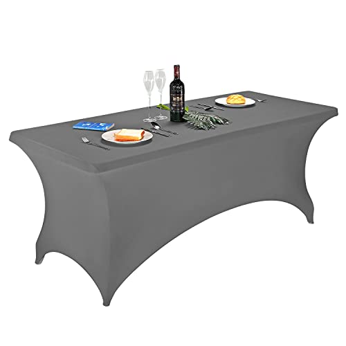 Image of FORLIFE Spandex Table Covers,Fitted Tablecloth for Rectangular Tables, Stretch Patio Table Covers, Universal Spandex Table Cover for Wedding, Banquet, Party (6ft, Gray)