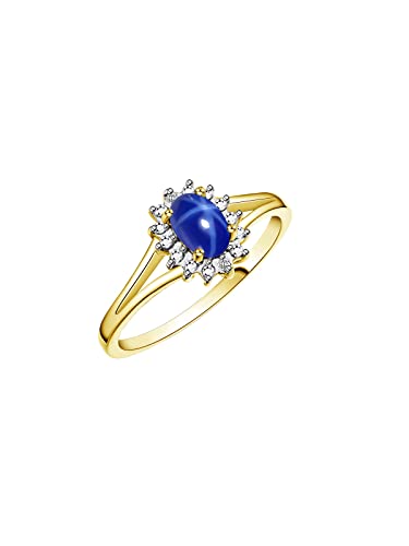Image of Rylos Halo Ring: Diamond Birthstone with 6X4MM Oval Gemstone - Women's Jewelry in Yellow Gold Plated Silver - Stunning Diamond Ring Sizes 5-10