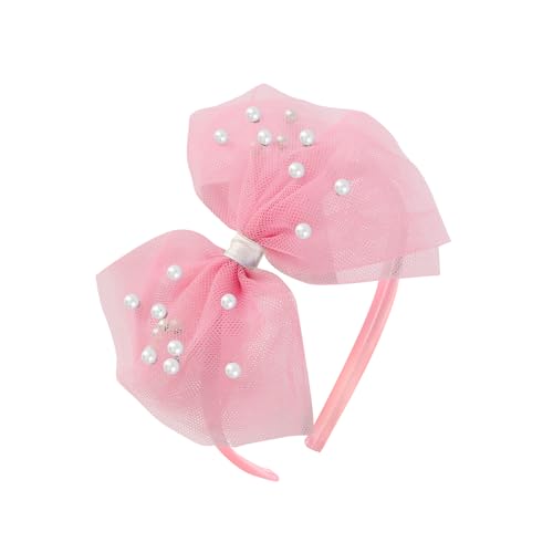 AMYDECOR Pearl Headbands Hair Accessories for Toddler Girls - Elegant Lace Veil Headbands for Birthday, Wedding, Halloween, Thanksgiving, and Christmas Occasions-Light Pink