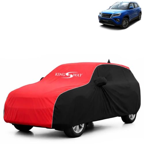 Image of KINGSWAY Super Waterproof Car Cover Only with Urban Cruiser (Year 2020 to 2023 - All Model) | Mirror and Antenna Pockets | All Weather Car Body Cover with Silver Piping | Black Red