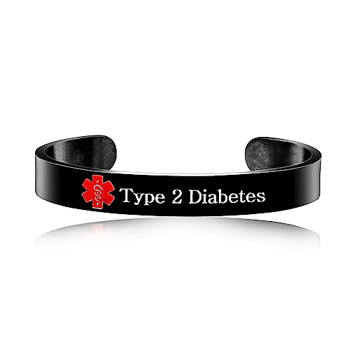 Image of Uloveido Custom Engraving Medical Alert Bracelets for Women, Stainless Steel Open Cuff Bangle Medical Bracelet Personalized Medical ID Bracelet