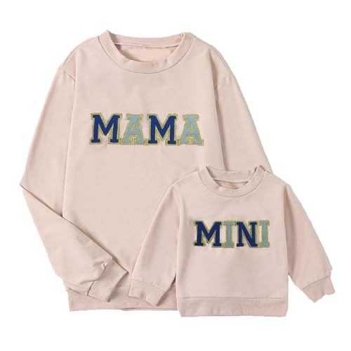 Image of MYBFYABO Mommy and Me Matching Outfits Long Sleeve Funny Letter Printed Sweatshirts Family Matching Outfits Pullover Tops