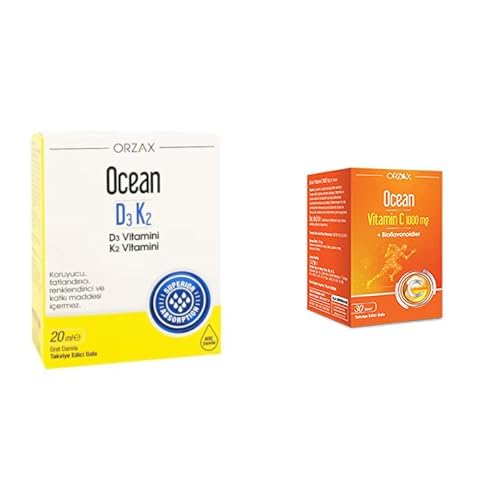 Ocean-D3k2 Damla 20 ml x1 + Ocean C Vitamini 1000 mg + Bioflavonoidler Antioksidan içeren x1