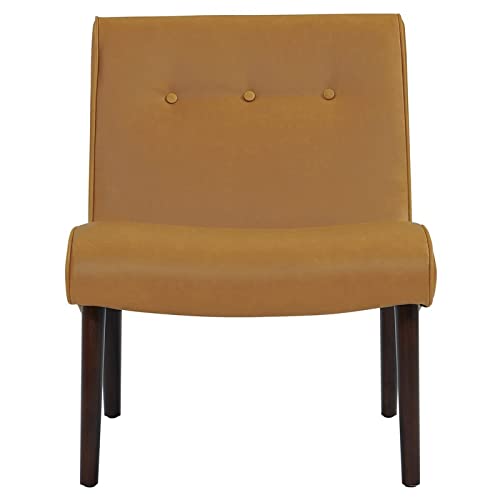 New Pacific Direct Alexis Tufted Mid Mod Bonded Leather Chair,Brown Legs,Vintage Caramel Brown,Fully Assembled #TOP3