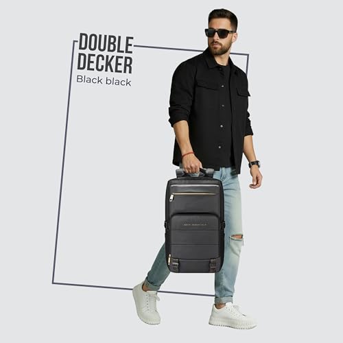 Image of Gear Double Decker 31L Large Water Resistant Faux Leather Anti-Theft 5 Compartment Laptop Backpack /Office Bag For Men /Women (Black)