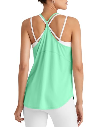 G4Free Workout Tank Tops for Women Running Athletic Yoga Top Stretchy Racerback Gym Tanks Loose Fit Training Pilates (Mint,L)