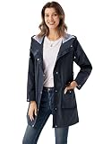 GRACE KARIN Damen Regenmantel mit Kapuze Winddicht Wasserdicht Regenmantel Ausgehen Daily Windjacke Dunkelblau M