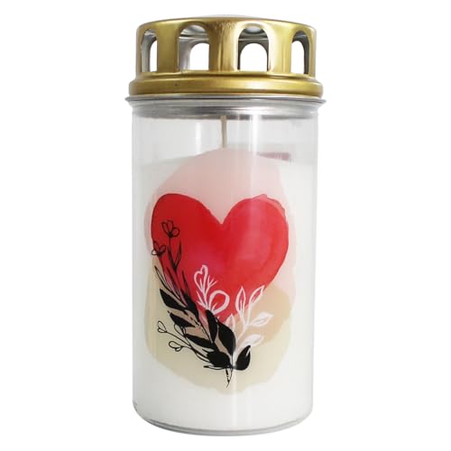 Vela para tumba eterna pequeña con tapa de magnolia, diseño de corazón de acuarela Jeka