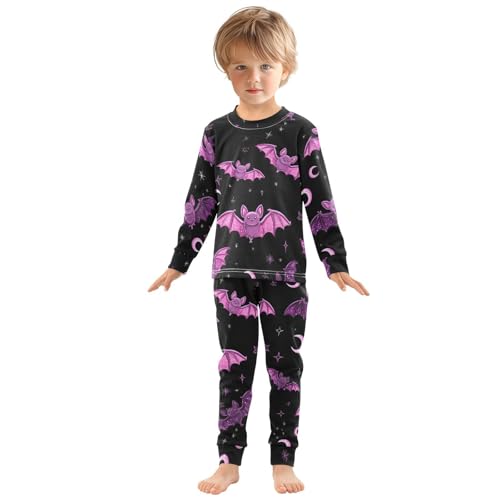 Fustylead Cute Pink and Purple Bats Cotton Pajamas Long Sleeve Sleepwear Lounge Set3