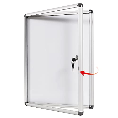 Swansea Enclosed Bulletin Board Magnetic Dry Erase Noticeboard Lockable Display Boards White With Aluminium Frame 26X20Inch(4Xa4) #TOP21