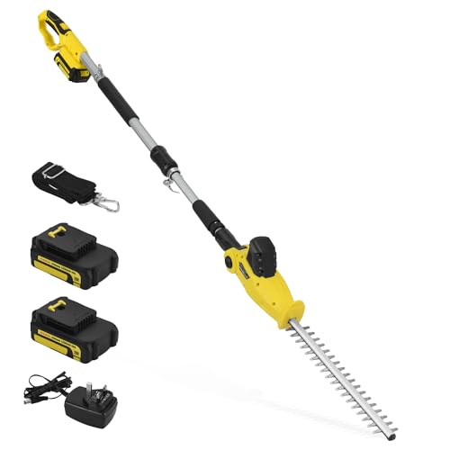 Cordless Pole Hedge Trimmer, PHIWOS 2.0Ah Battery and Charger Include – Electric Hedge Cutter with...