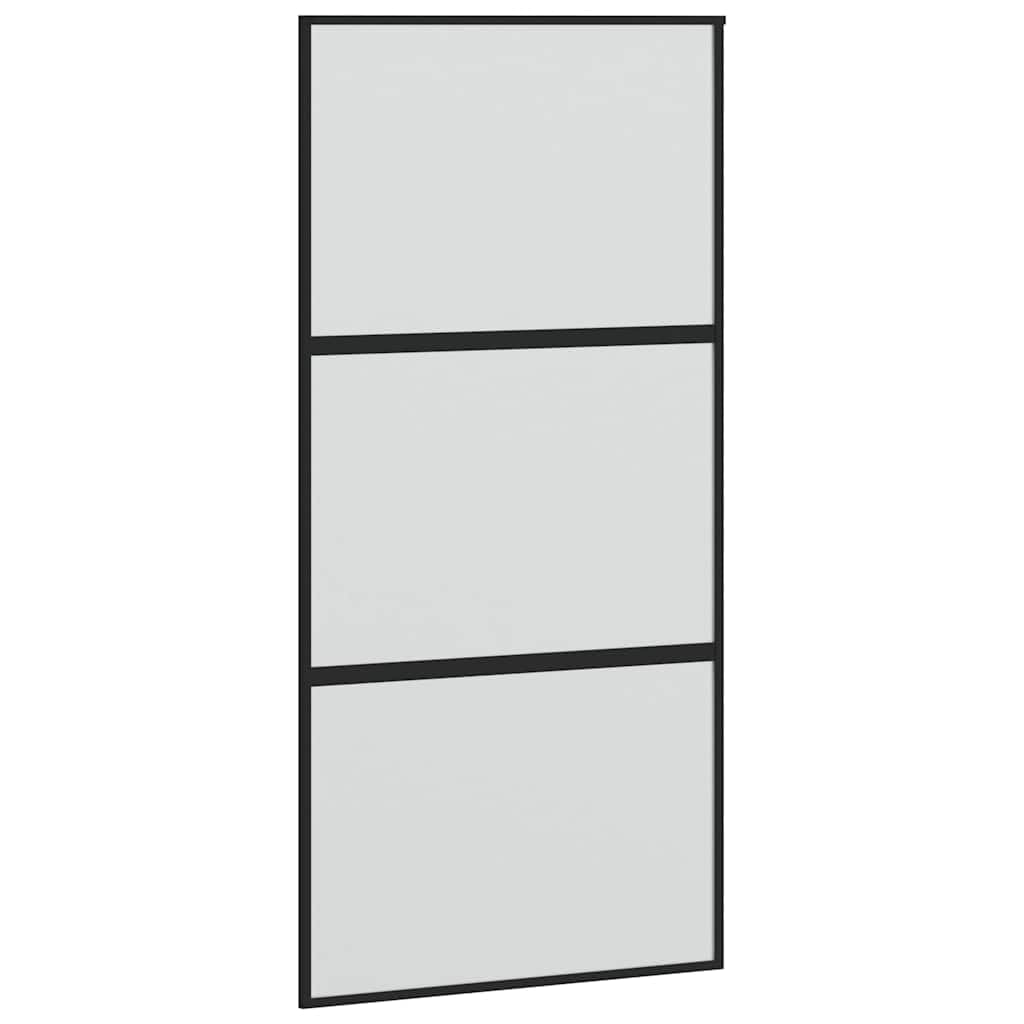 Porta scorrevole 102,5 x 205 cm, vetro temperato opaco, telaio in alluminio nero, con set di ferramenta, scorrimento silenzioso per casa, salvaspazio