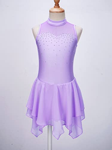 Janjean Kids Girls Glitter Shiny Diamond Sleeveless High Low Hem Dance Ballet Lyrical Dress Figure Ice Skating Dress Lavender 10 Years #TOP4