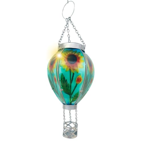 Hot Air Balloon Solar Light Lantern with Flickering Flame - Flame Effect Solar Garden Ornaments Outdoor, LED ing Flickering Flame Lights,Metal Solar Flickering Light for Tree, Yard, Garden