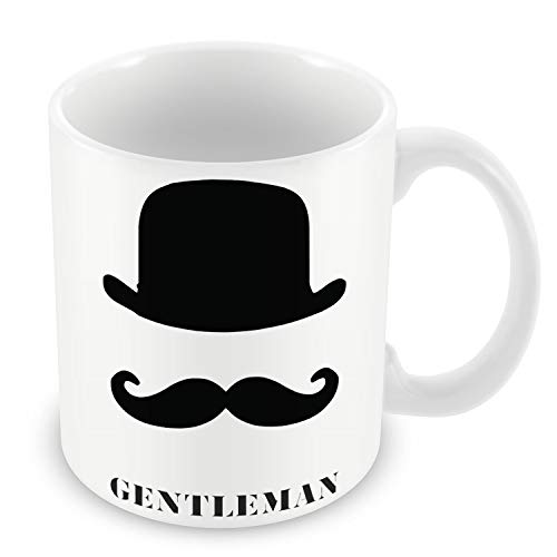 Fabulous Mug Céramique Tasse Gentleman Design Noir et Blanc Chapeau Melon et Moustache
