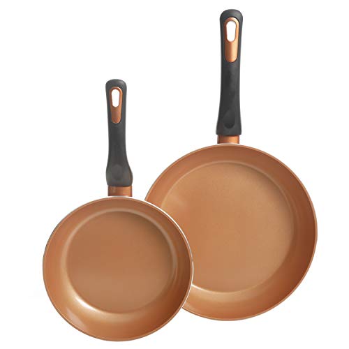 Gibson Home Eco-Friendly Hummington With Induction Base Forged Aluminum Non-Stick Ceramic Cookware With Soft Touch Bakelite Handle, 2-Piece Fry Pan Set (8" & 10"), Metallic Copper #TOP1