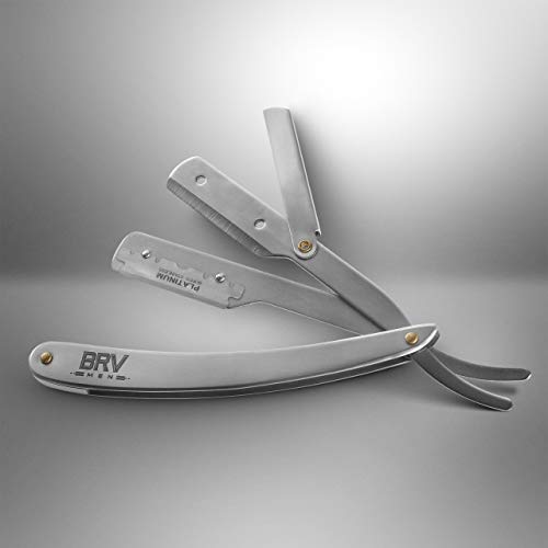 BRV MEN Straight Razor - 100 Lord Platinum Single Edge Razor Blades - Straight Edge Razor - All Stainless Steel - Shavette - Barber Razor - Mens Shaving Knife - Straight Razor Kit - For Men - Silver - Thumbnail 7