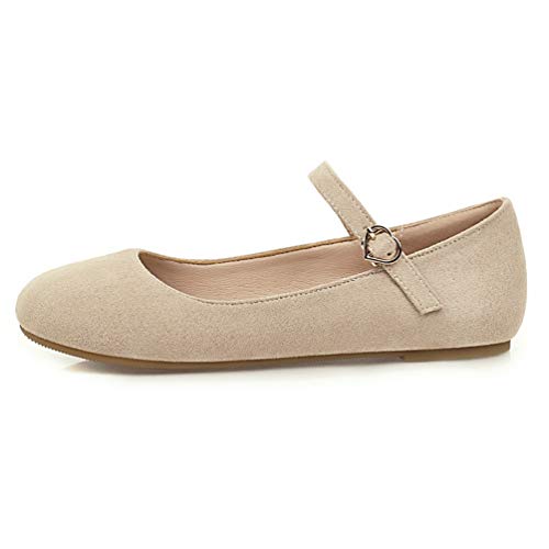 Caradise Womens Faux Suede Mary Jane Ballet Flat Ankle Strap Round Toe Pumps2