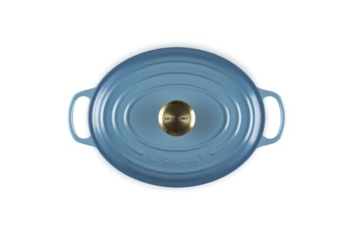 Le Creuset Signature Gusseisen-Bräter mit Deckel, Ø 27 cm, Oval, Für alle Herdarten und Induktion geeignet, Volumen: 4,1 l, 4,425 kg, Chambray, 21178274344441