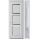 VDOMDOORS Front Exterior Prehung Metal-Plastic Door Frosted Glass | Manux 8661 White Silk | Side Sidelite Transom | 50' x 80' (W36+14' x H80) Right Hand Inswing
