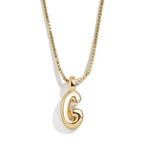 BaubleBar Gwen Gold Bubble Initial Necklace - Jewelry for Women - 3D Pendant Letter Necklace - Gold Plated Brass - Hypoallergenic Snake Chain - 18 Inch + 2" Extender, Letter G