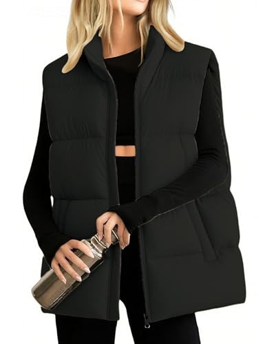 Xiaoxuemeng Womens Puffer Vest Oversized Collared Sleeveless Puffer Jacket Zip Up Lightweight Bubble Padded Coat