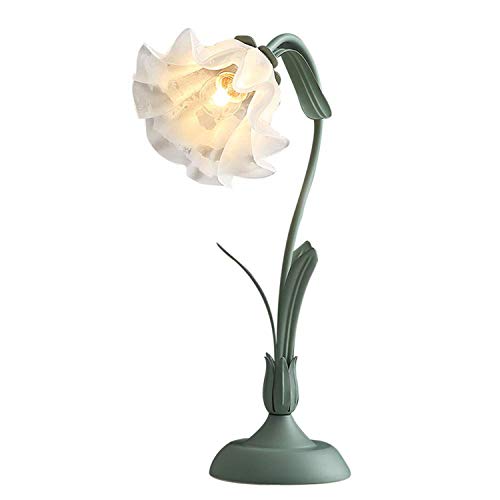 GENGJ Lámpara De Mesa Pastoral Flor De Vidrio Arte Lámpara De Mesa Sala De Estar Dormitorio Lámpara De Noche Hierro Forjado Cálido Romántico Lámpara De Mesa De Estudio