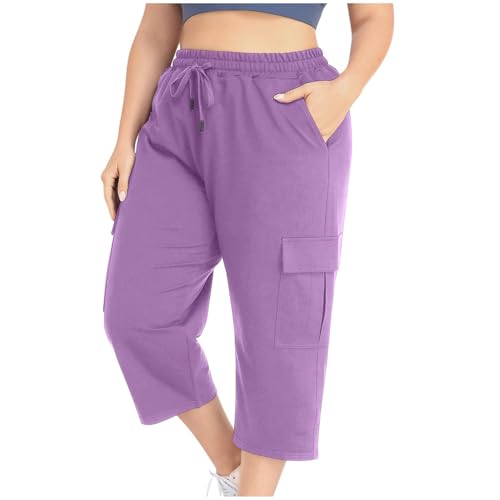 Cargo Capris for Women Summer Oversized Wide Leg Cropped Jogger Pants Drawstring Elastic Waist Size Large Sweatpants