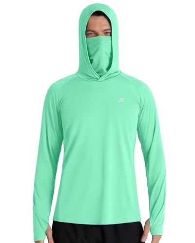 Roadbox Men's UPF 50+ Hooded Fishing Shirts Long Sleeve Sun Protection Hoodie, Hiking Running Swimming Rash Guard with Mask