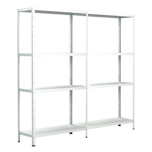 SCHULTE Regalwelt Steckregal mit 2 x 4 PowerMAX Fachböden, 65 kg Tragkraft, 180x160x40 cm (HxBxT), weiß, Lagerregal, Werkstattregal, Kellerregal, Garagenregal, Metallregal
