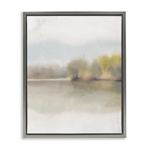Misty Distant Lake Landscape, 25 x 31 Inch Canvas in Floater Frame