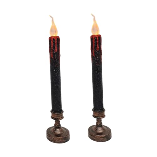 Velas sin llama LED Halloween de 5.5x29 cm, lámparas eléctricas de base negra de SHOWERORO
