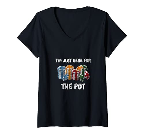 Womens Funny Poker Playing I'm Just Here For The Pot Design Poker V-Neck T-Shirt, Black