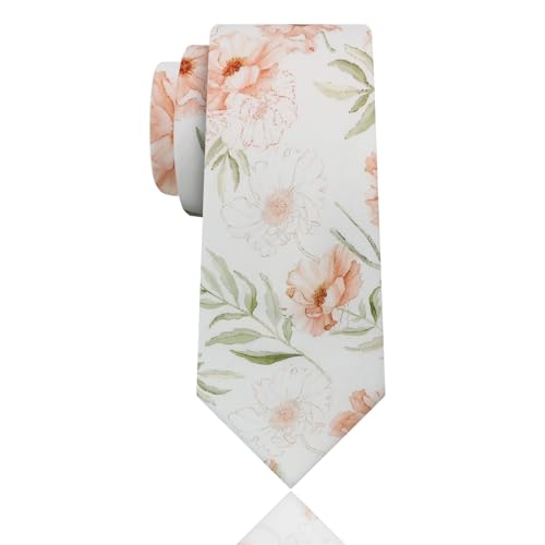 Image of Luckyvestir Mens Ties, Sage /Dusty Blue /Pink Floral Ties for Men, 2.76 inch Cotton Flower Necktie for Wedding /Groomsmen /Party