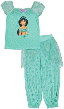 Disney Girls' Princess 2-Piece Loose-Fit Pajamas Set, LOVE JASMINE 2, 4T