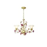 Romantic French Country Rose Chandelier, 3-Light Gold Pendant Light with Pink Ceramic Roses and Glass Shades, Vintage Elegant Ceiling Light Fixture for Dining Room, Kitchen, Bedroom, 23.6' Diameter(60