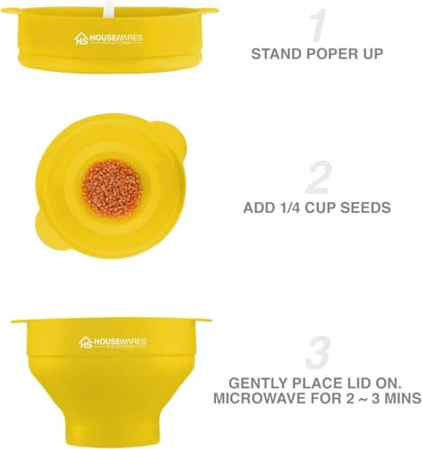 Image of Collapsible Silicone Microwave Hot Air Popcorn Popper Bowl With Lid and Handles (Yellow)