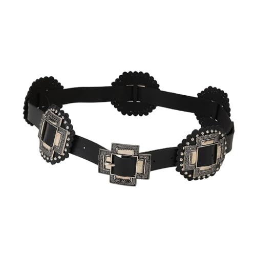 Disc Belt Waistband Western Belt for Trousers Casual Party Skirt Gothic Clothing Black