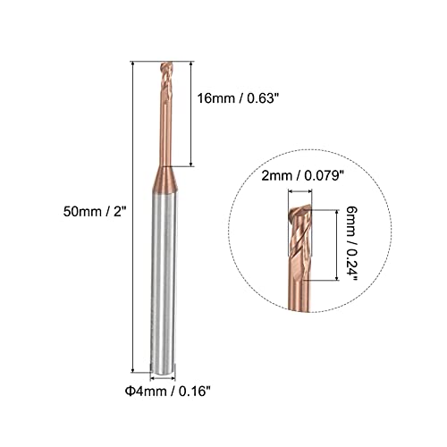 Image of uxcell Square Nose End Mill, 2mm Solid Carbide AlTiSin Coated Long Reach CNC Router Bits 2 Flutes Milling Cutter with Extended Neck, 16mm Cutting Length 4mm Shank