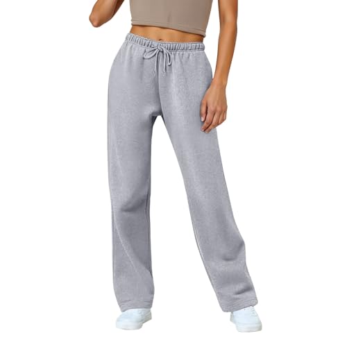 Straight Leg Sweatpants for Women Casual Elastic Drawstring High Waisted Joggers Wide Leg Lounge Pants with Pockets2