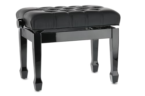 GEWA Banco de Piano Deluxe XL, Negro Brillante, tapizado de Cuero sintético, Extra Acolchado
