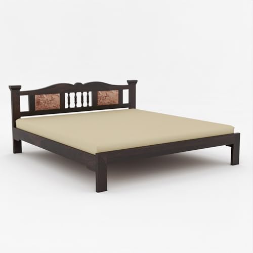 Image of Sheesham Wood King Size Bed | Wooden Double Bed Palang Without Storage | Walnut Finish | Master Bedroom | Guest Room | DIY Assembly | with Headboard