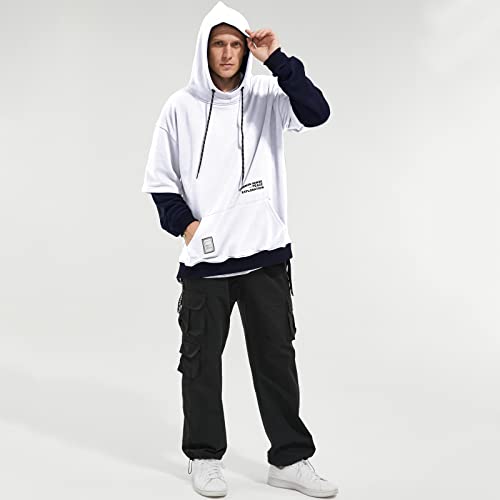 Hoodie Mens Hooded Sweatshirt Patchwork Casual Pullover Crew Neck Contrast Color with Pocket3