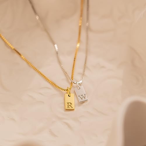 Initial Necklaces for Women Silver Plated Letter Necklace Dainty Silver Name Necklace Personalized Initial Tag Pendant Necklaces for Women Trendy Silver Jewelry - Thumbnail 6