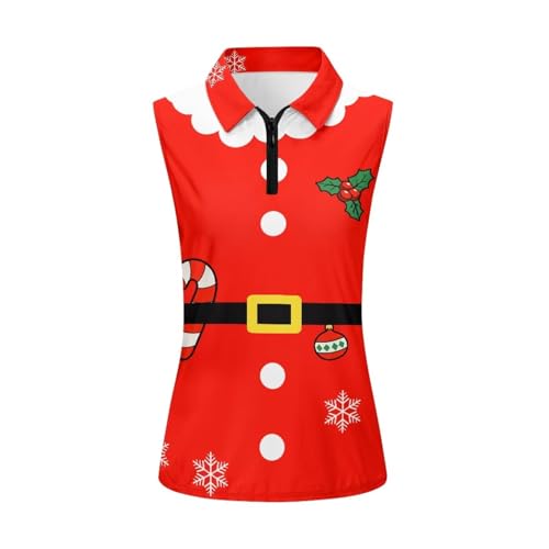 Spowatriy Santa Claus Women's Golf Shirts Outfits Sleeveless Zip Up