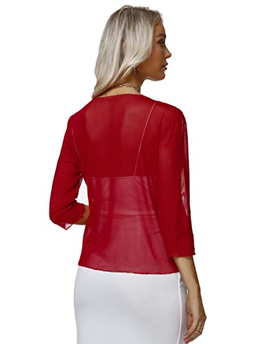 Image of Aiboria Womens 3 /4 Sleeve Shrug Sheer Mesh Bolero Tie Front Cropped Cardigan S-XXL