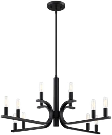 DESIGNERS FOUNTAIN Skye 12-Light Matte Black Minimalist Tiered Candle Chandelier for Dining Rooms, D314C-12CH-MB
