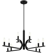 DESIGNERS FOUNTAIN Skye 12-Light Matte Black Minimalist Tiered Candle Chandelier for Dining Rooms...