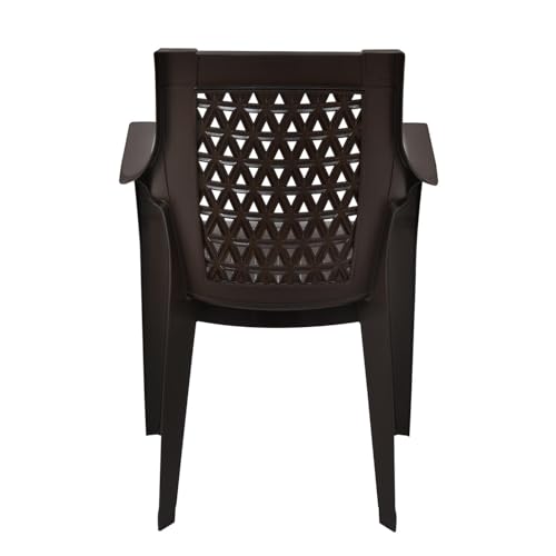 Image of Nilkamal Elevate Plastic Chair with Arm | Stackable Chair | for Living Room, Bed Room, Kitchen, Balconies, Outdoor | Season Rust Brown