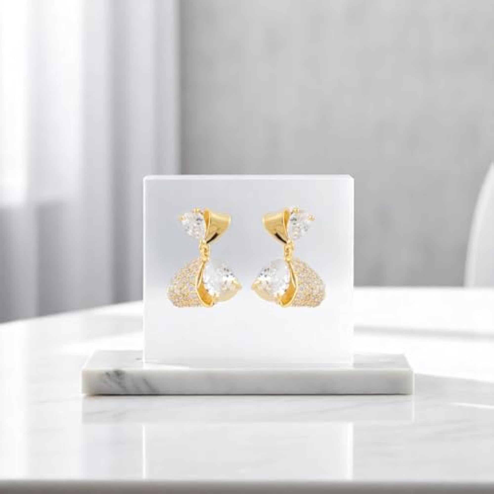 Women's Gold Plated Crystal Studded Drop Earrings, Elegant Party Dangler